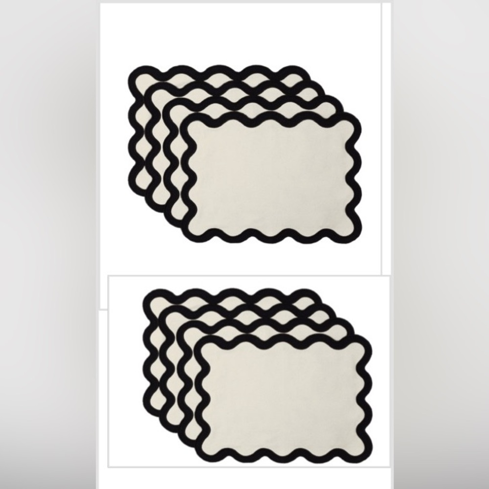 Set of 8 Chan Luu Black and Beige Scalloped Placemats - READ DESCRIPTION
